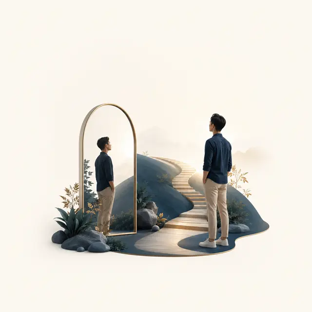 Person reflecting on a pathway of personal growth